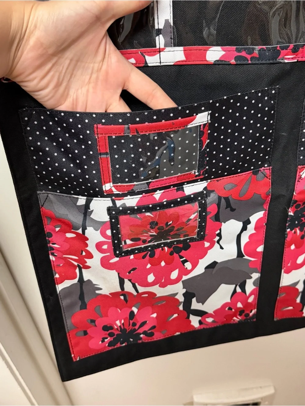 Black & Red Floral Over-the-Door Organizer - Multi-Pocket Storage